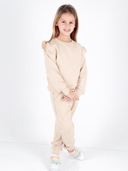 Girl's Ruffle Detailed Trendy Tracksuit Set Cotton Ak2515