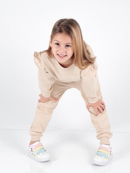 Girl's Ruffle Detailed Trendy Tracksuit Set Cotton Ak2515