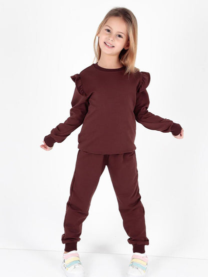 Girl's Ruffle Detailed Trendy Tracksuit Set Cotton Ak2515