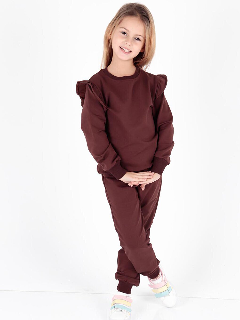 Girl's Ruffle Detailed Trendy Tracksuit Set Cotton Ak2515