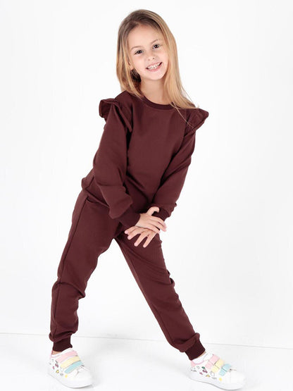 Girl's Ruffle Detailed Trendy Tracksuit Set Cotton Ak2515