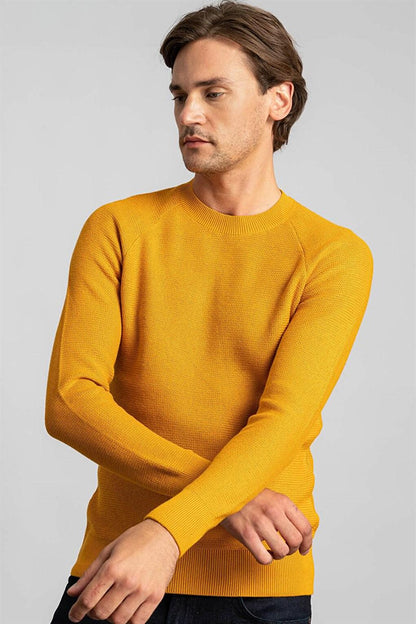 Slim Fit Plain Crew Neck Men's Mustard Sweater