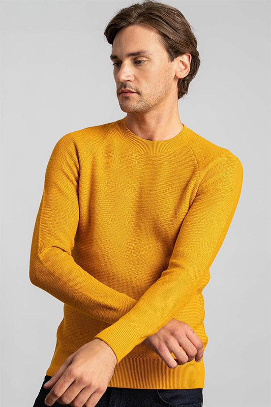 Slim Fit Plain Crew Neck Men's Mustard Sweater