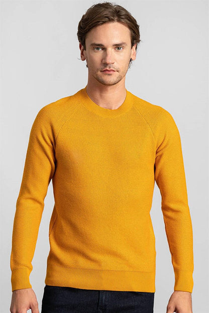 Slim Fit Plain Crew Neck Men's Mustard Sweater