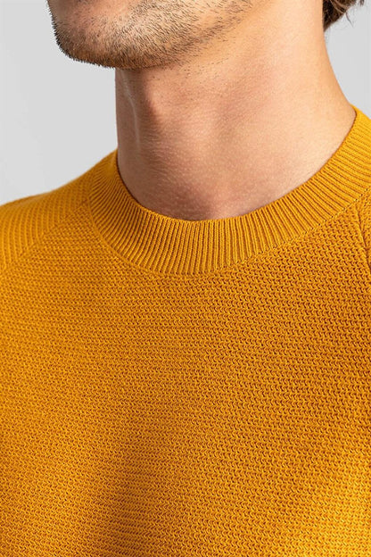 Slim Fit Plain Crew Neck Men's Mustard Sweater