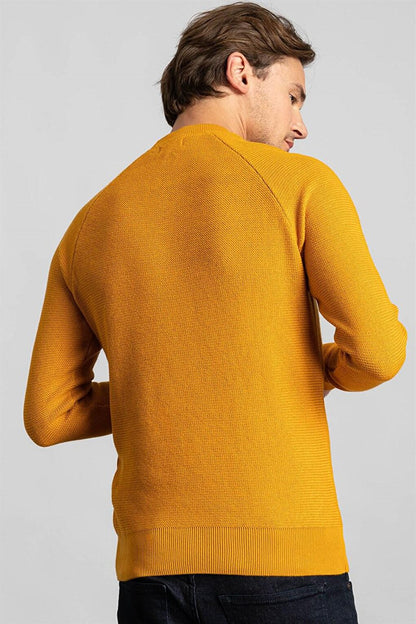 Slim Fit Plain Crew Neck Men's Mustard Sweater