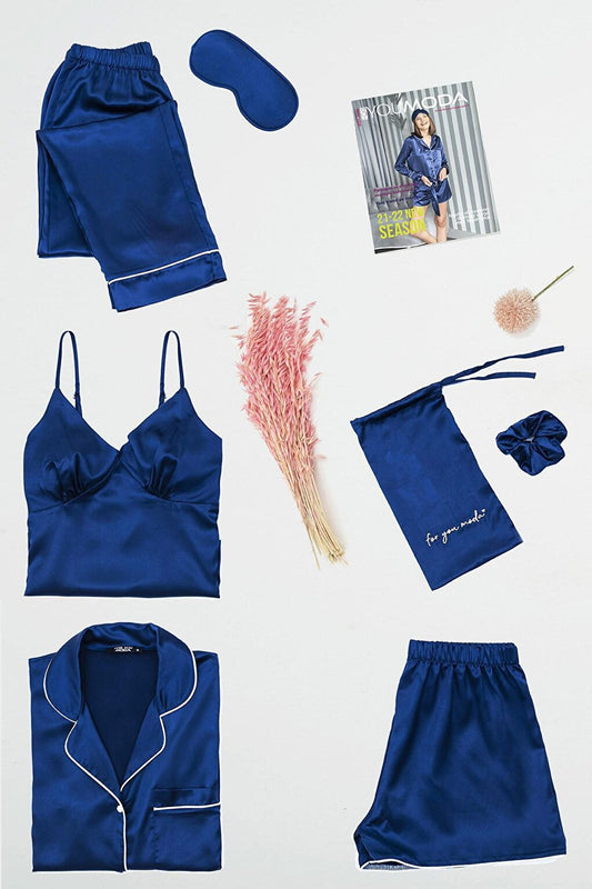 7-Piece Blue Pajama Set with Bustier