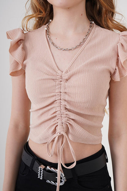 0423 Crop Knitted Blouse - Biscuit