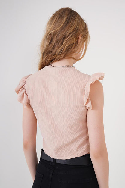 0423 Crop Knitted Blouse - Biscuit