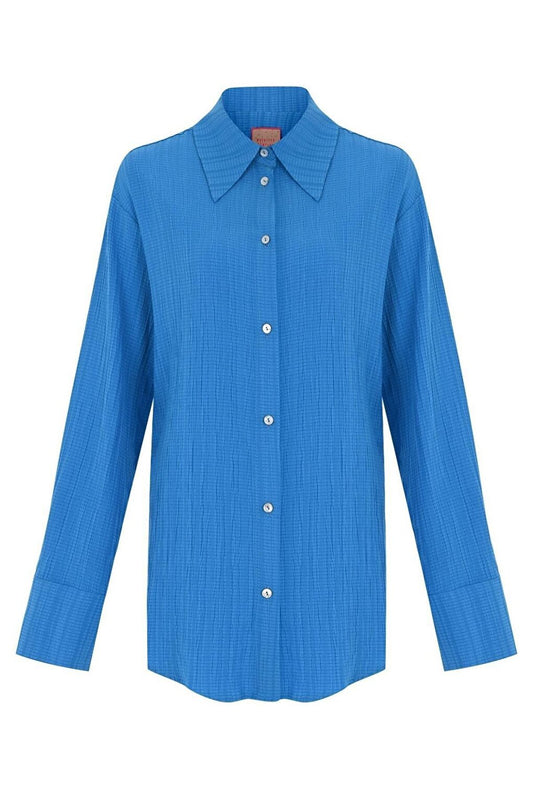 Blue Color Pocketless Long Casual Shirt