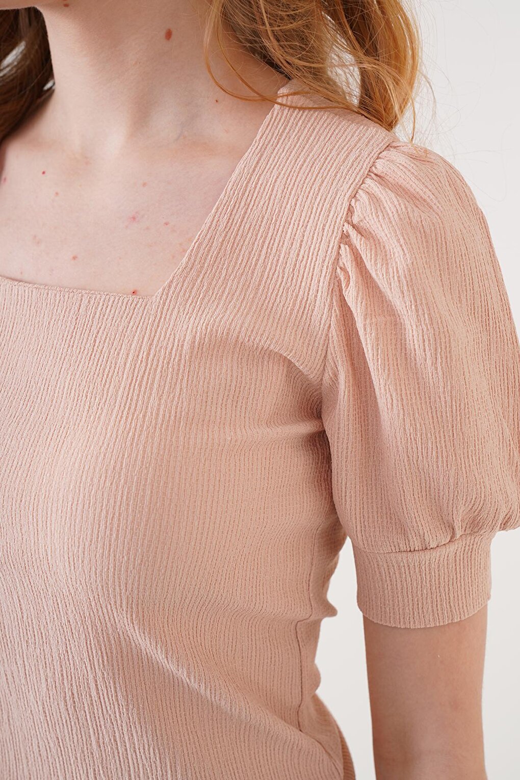 0409 Square Neck Knitted Blouse - Biscuit