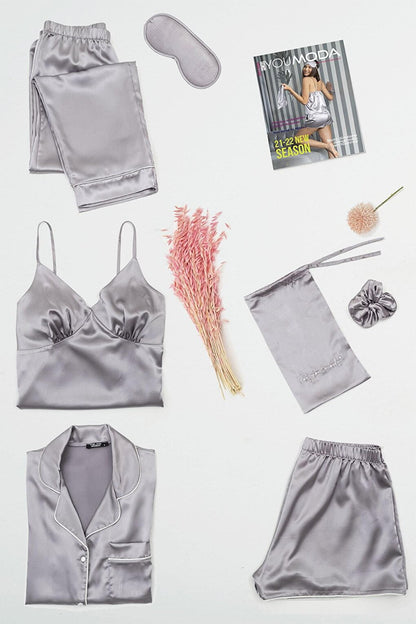 7-Piece Gray Pajama Set with Bustier