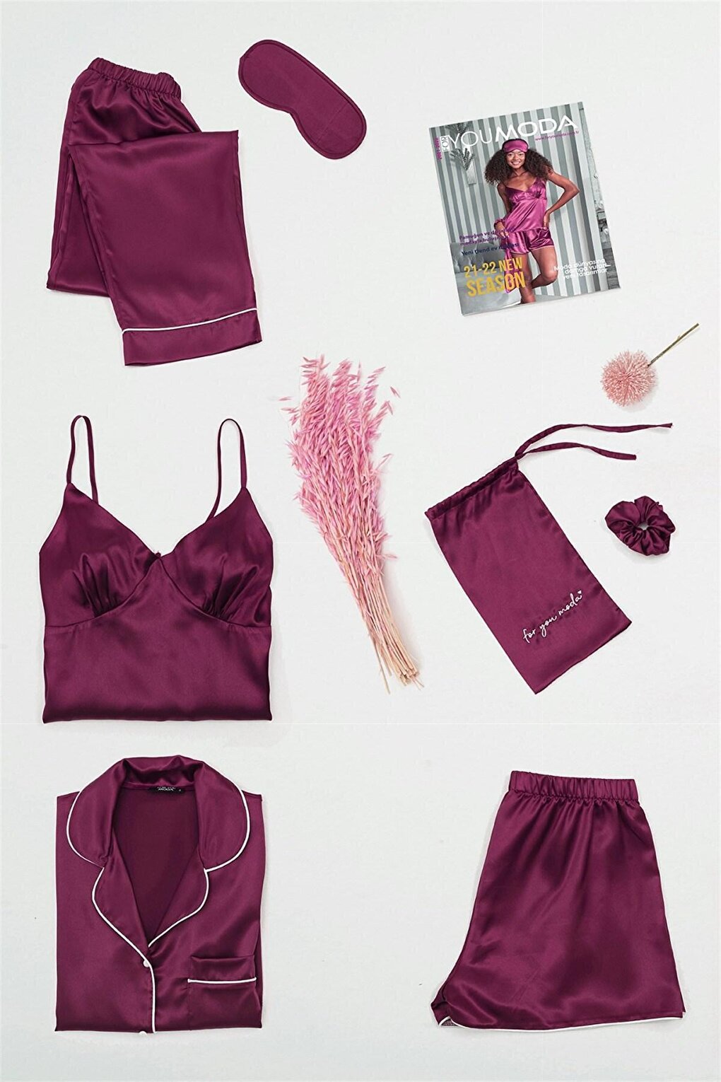 7-Piece Burgundy Pajama Set