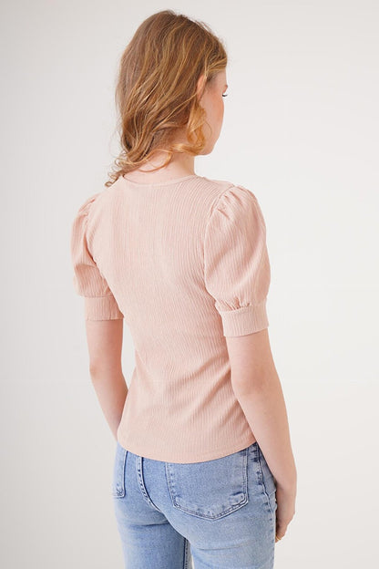 0409 Square Neck Knitted Blouse - Biscuit