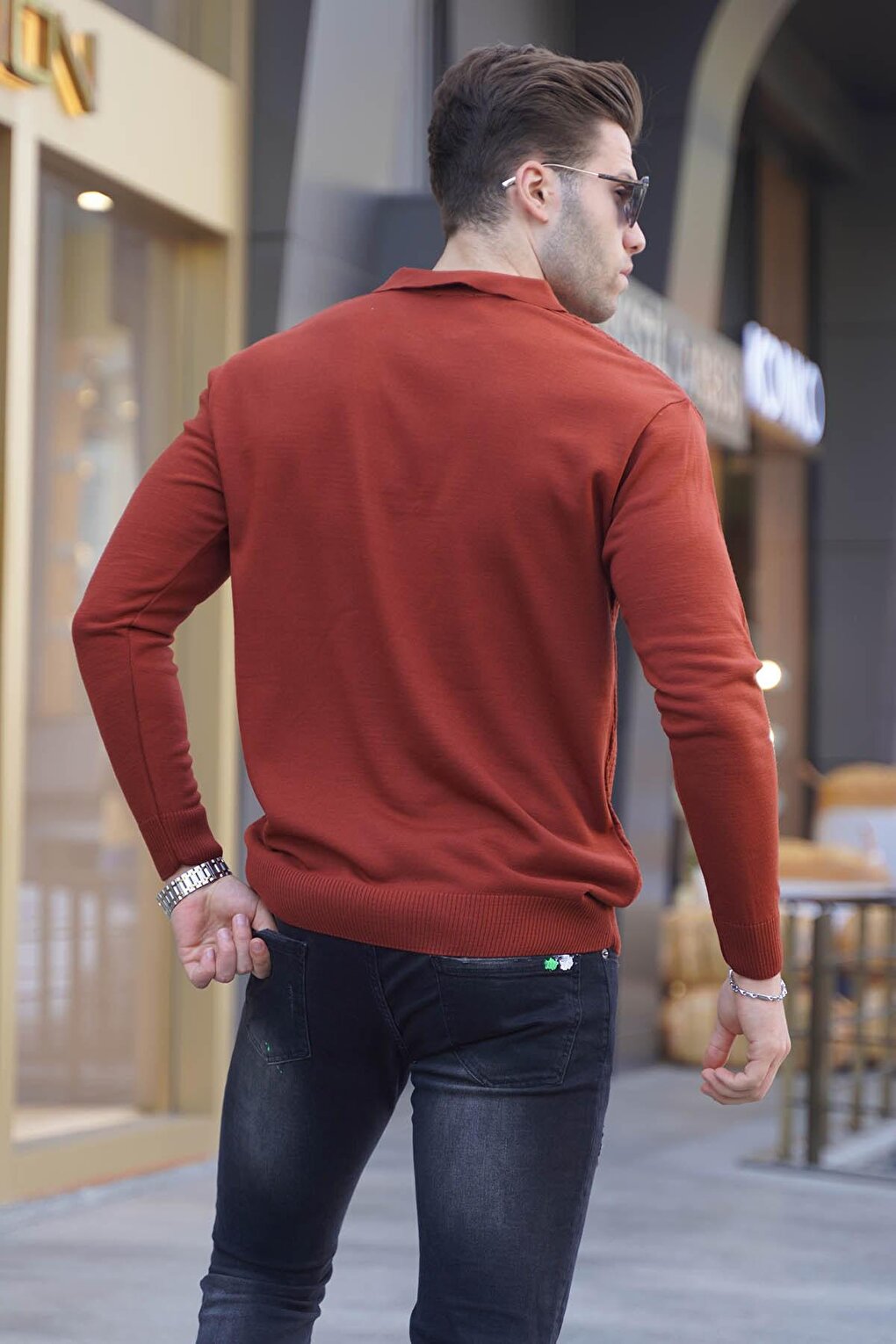 Tile Zipper Polo Neck Knitwear Men's Sweater 5974