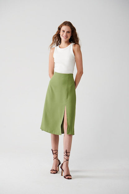 Solid Color Skirt with Slit Detail