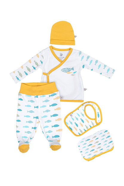 Dodo Baby 5-Piece Hospital Bodysuit Set 100% Organic Cotton Newborn Yellow 0-3 Months