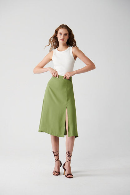 Solid Color Skirt with Slit Detail