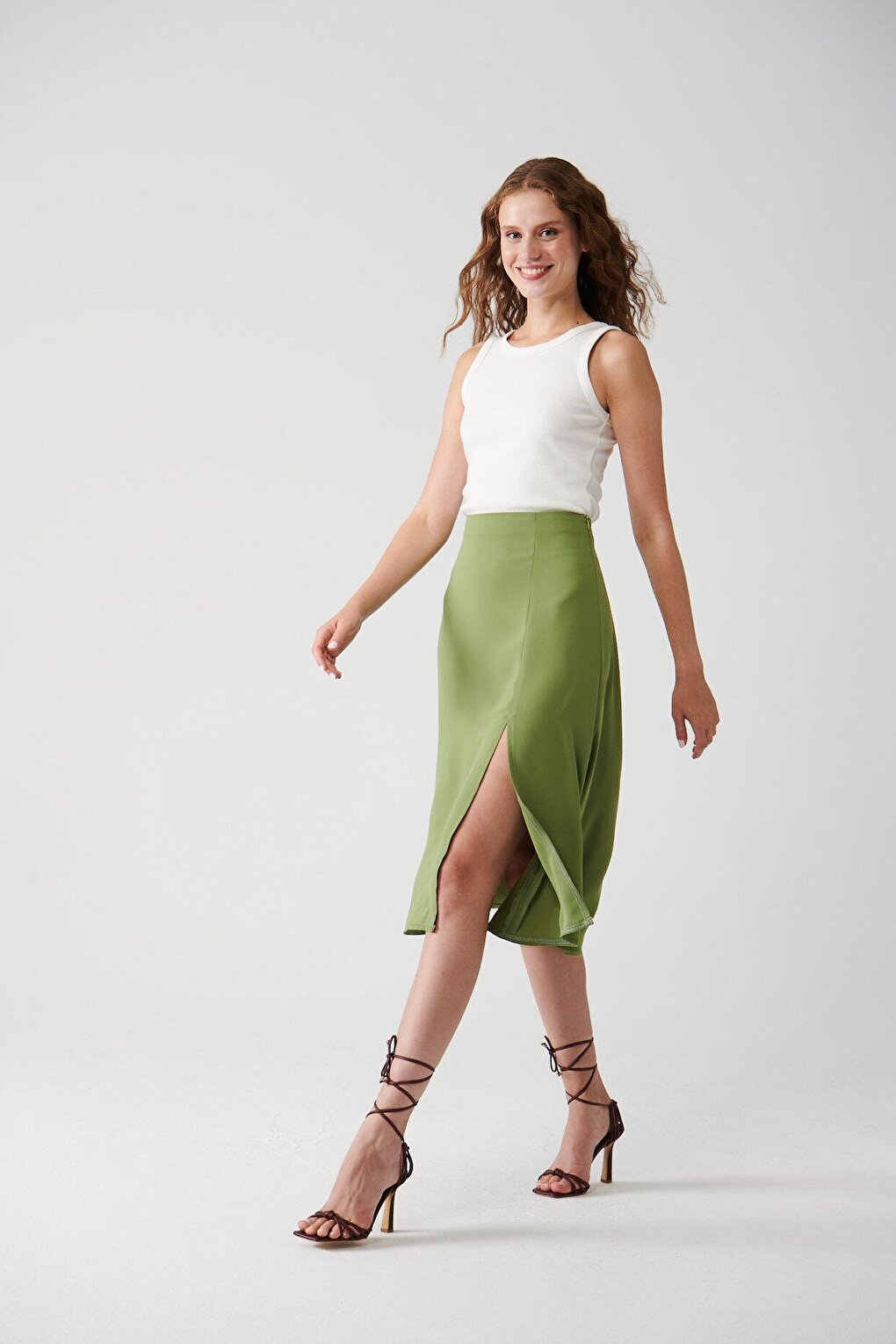 Solid Color Skirt with Slit Detail