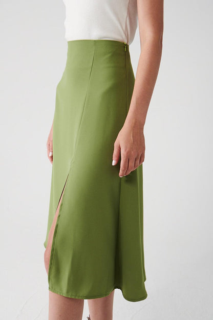 Solid Color Skirt with Slit Detail