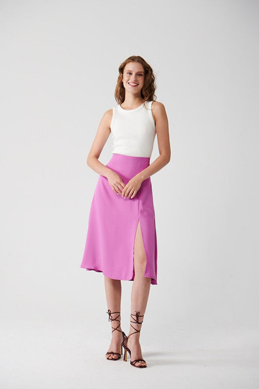 Solid Color Skirt with Slit Detail