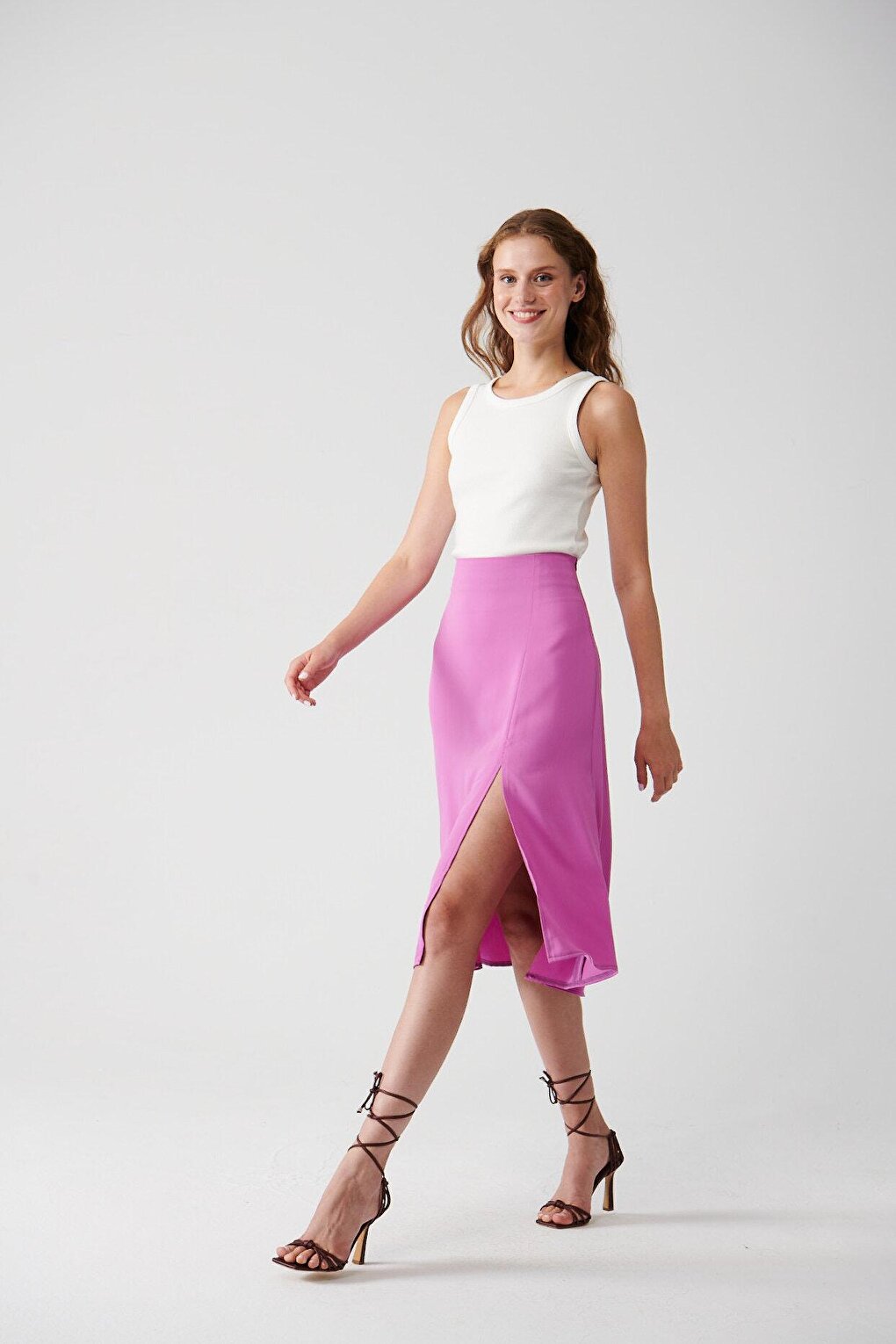 Solid Color Skirt with Slit Detail