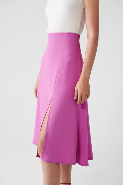 Solid Color Skirt with Slit Detail