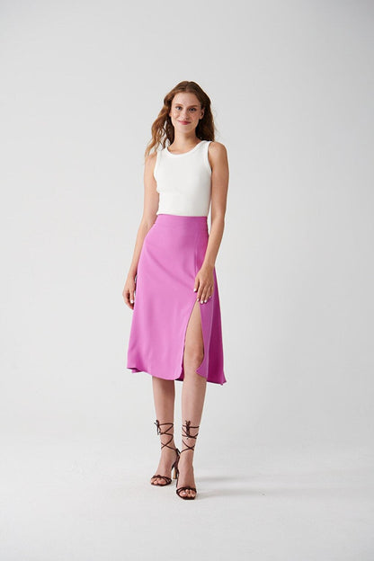 Solid Color Skirt with Slit Detail