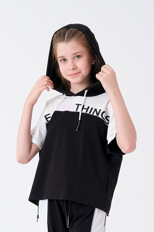 Girl's Hooded Printed T-Shirt Hn44