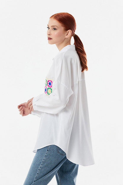 Floral Embroidered Casual Shirt