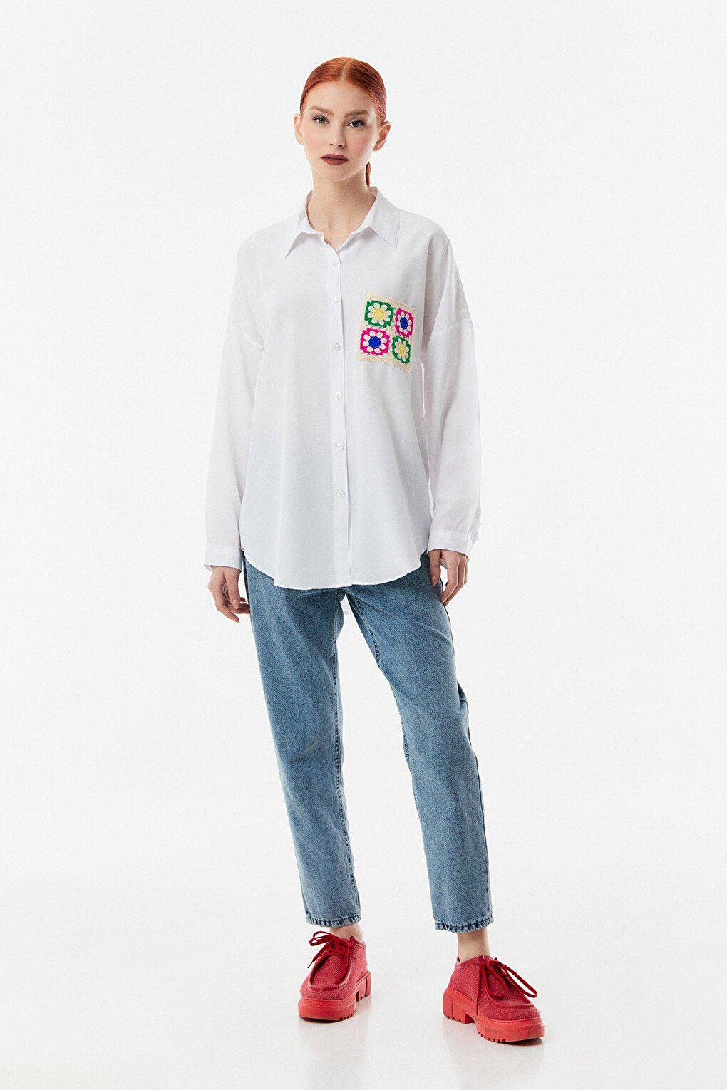 Floral Embroidered Casual Shirt