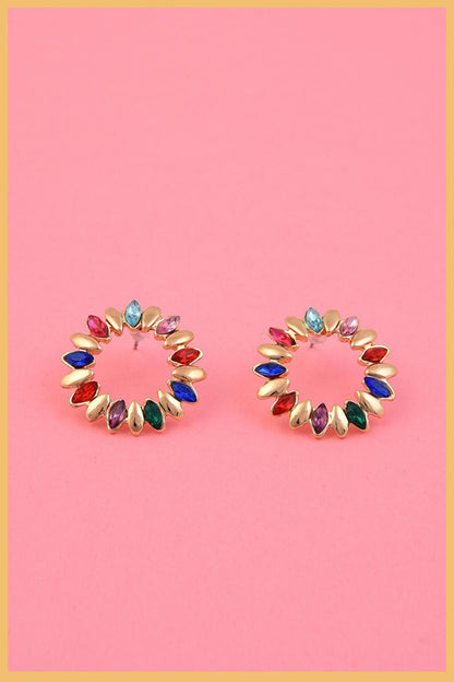 Gold Plated Marquise Hoop Earrings with Colorful Stones