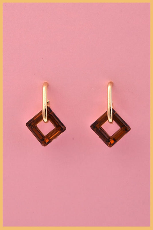 Gold Plated Brown Crystal Square earrings