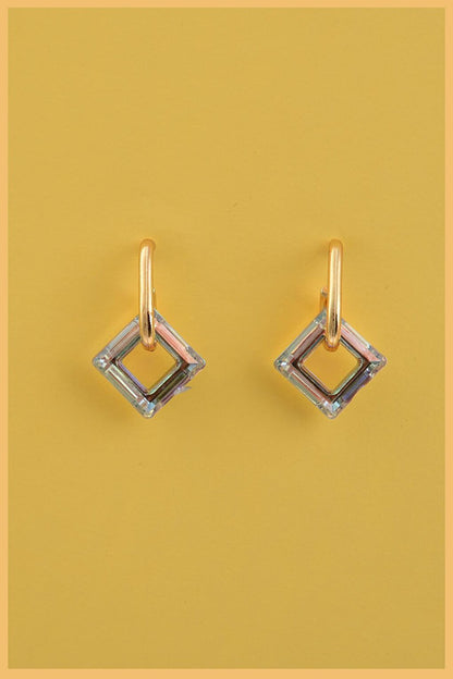 Gold Plated Clear Crystal Square earrings