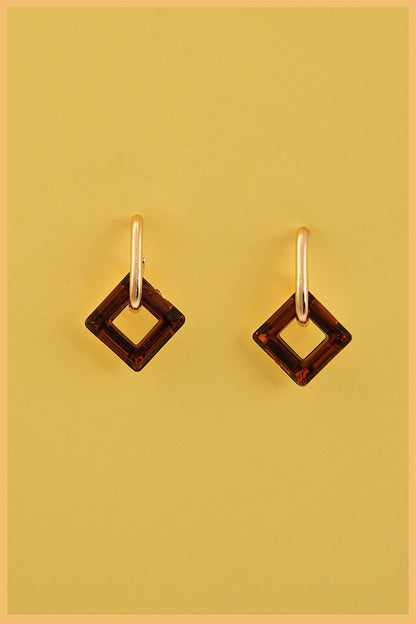 Gold Plated Brown Crystal Square earrings