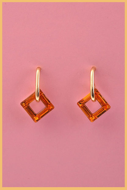 Gold Plated Orange Color Crystal Square earrings