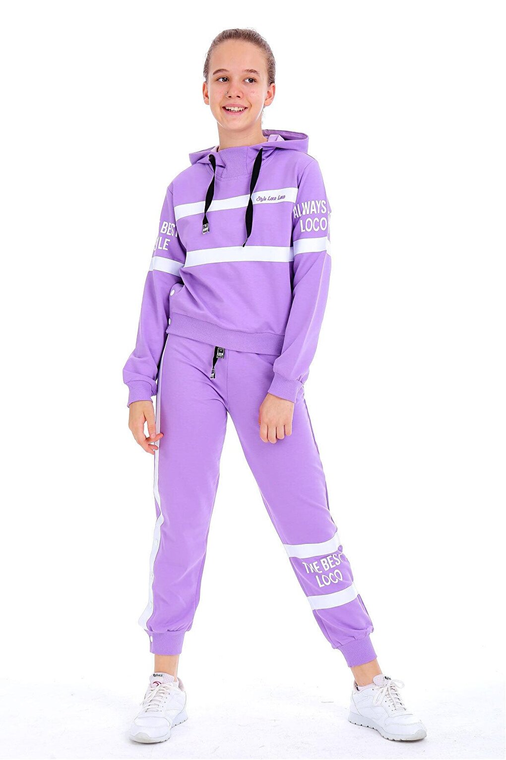 Girl's Always Text Printed Hooded Set 10-15 Years 14140