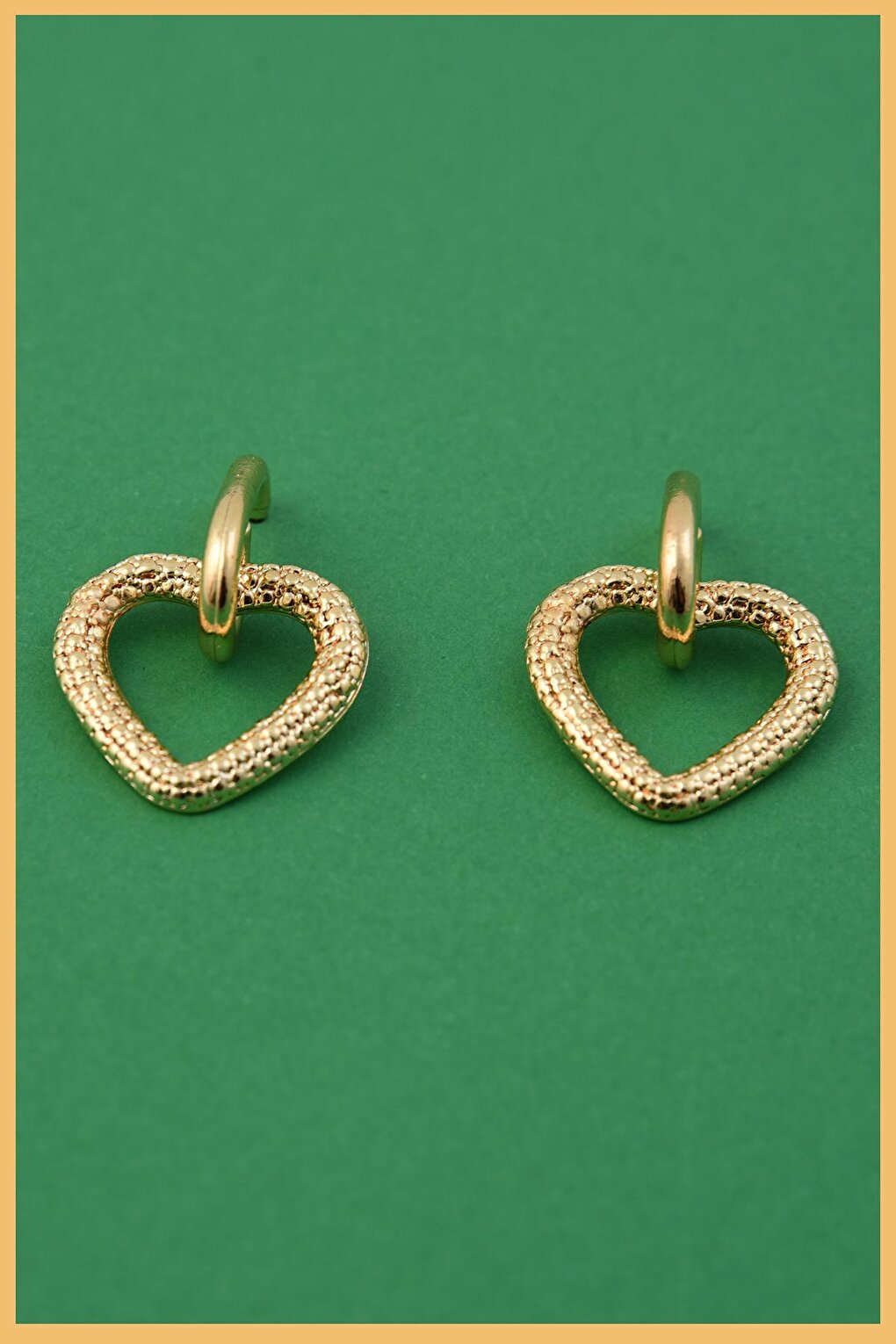 Gold Plated Patterned Dangle Heart Earrings