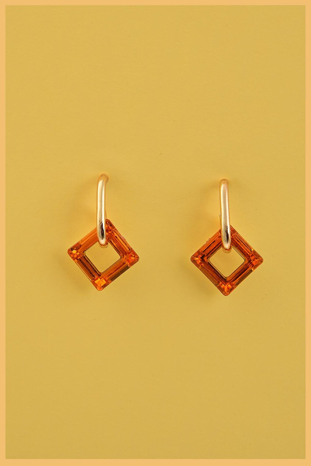 Gold Plated Orange Color Crystal Square earrings