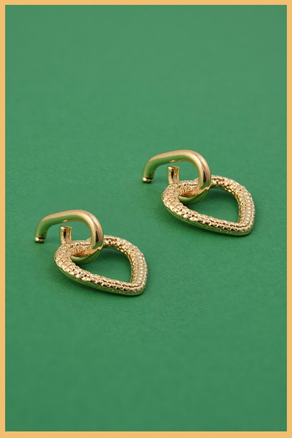 Gold Plated Patterned Dangle Heart Earrings