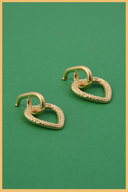 Gold Plated Patterned Dangle Heart Earrings