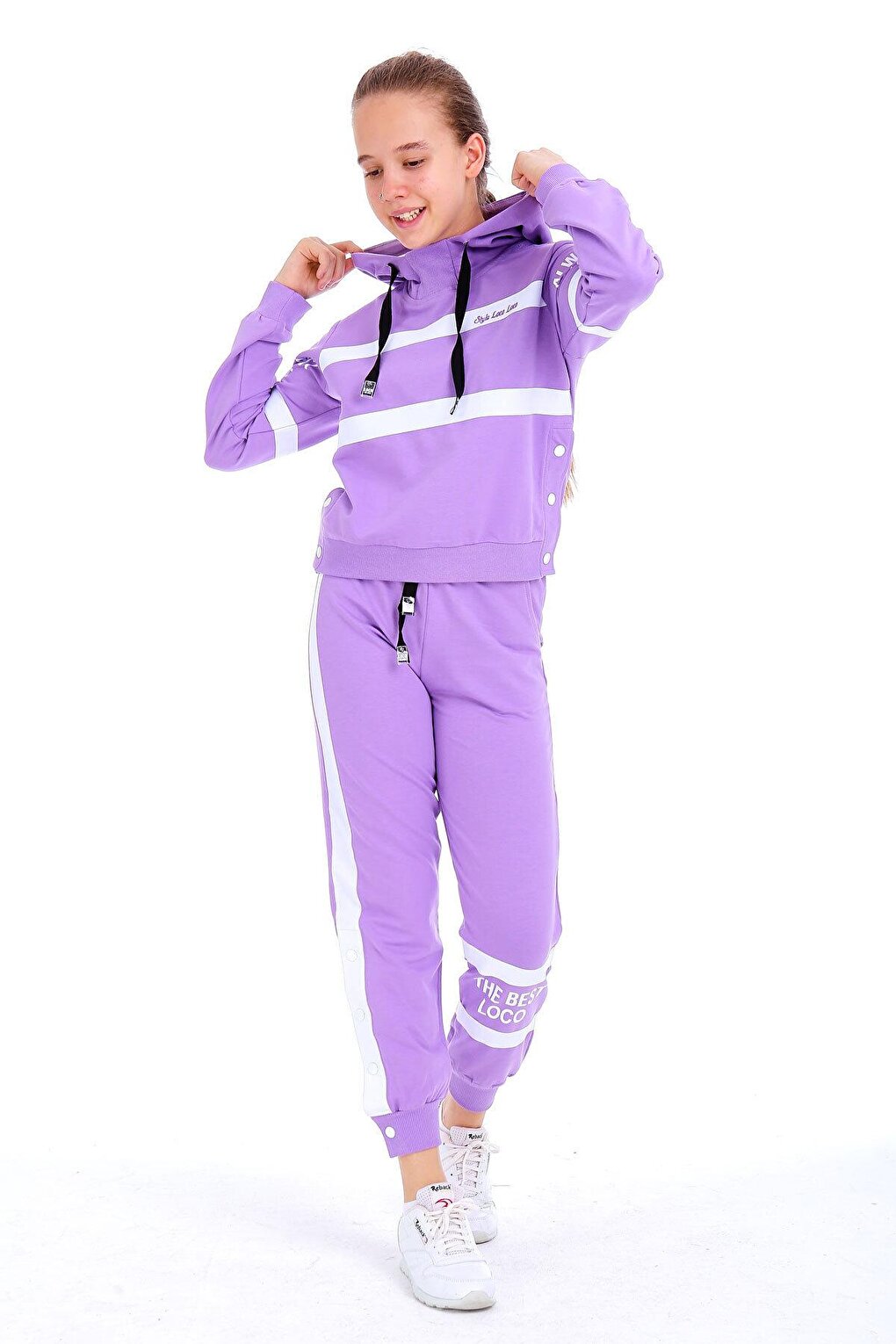 Girl's Always Text Printed Hooded Set 10-15 Years 14140