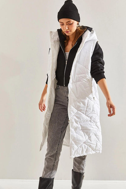 Women's Hooded Long Puffer Vest