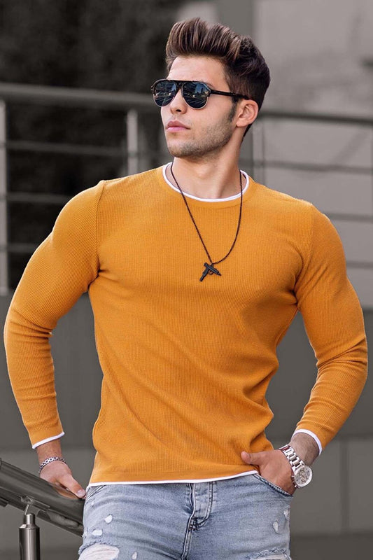 Mustard Crew Neck Men's Knitwear Sweater 4637