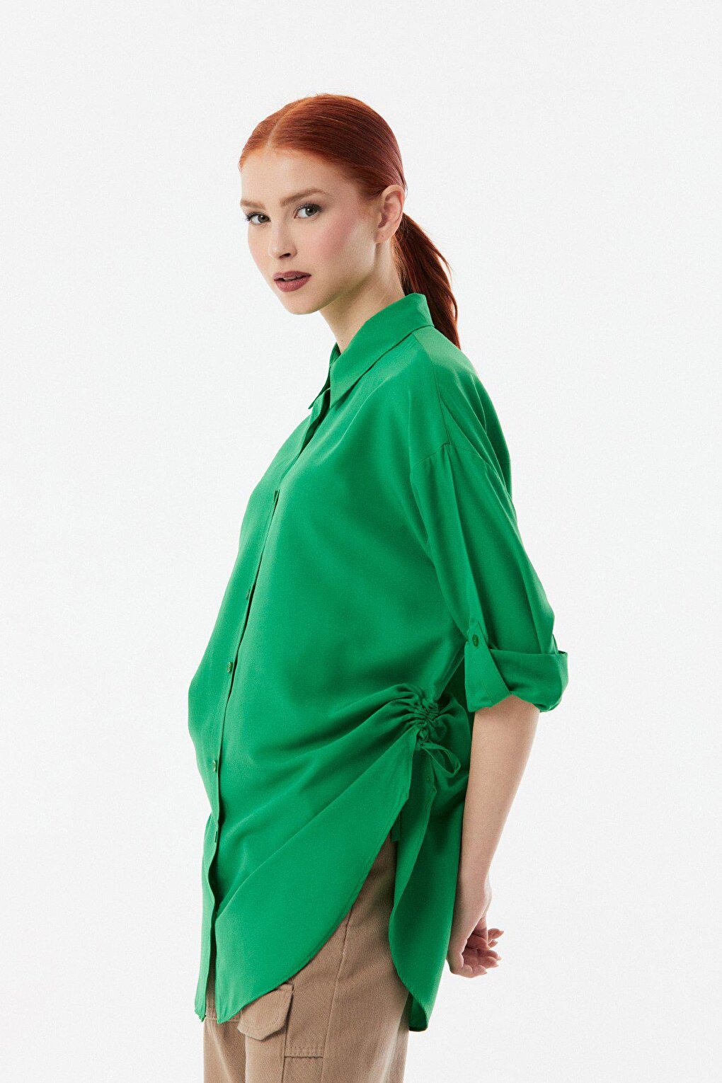 Basic Side Gathered Oversize Shirt