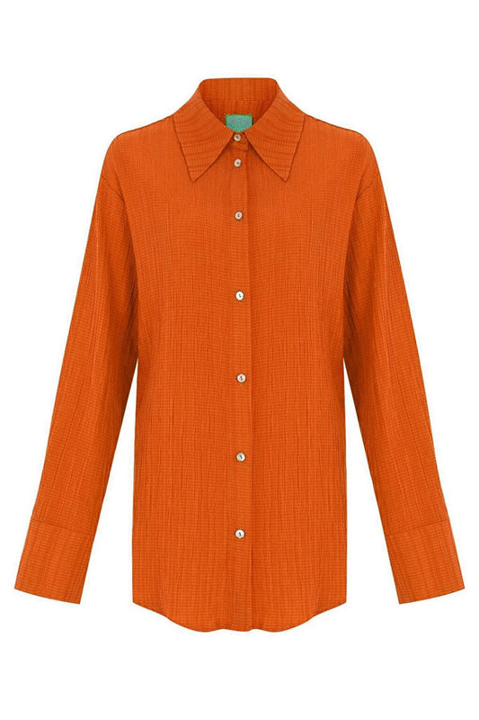 Orange Color Pocketless Long Comfortable Shirt