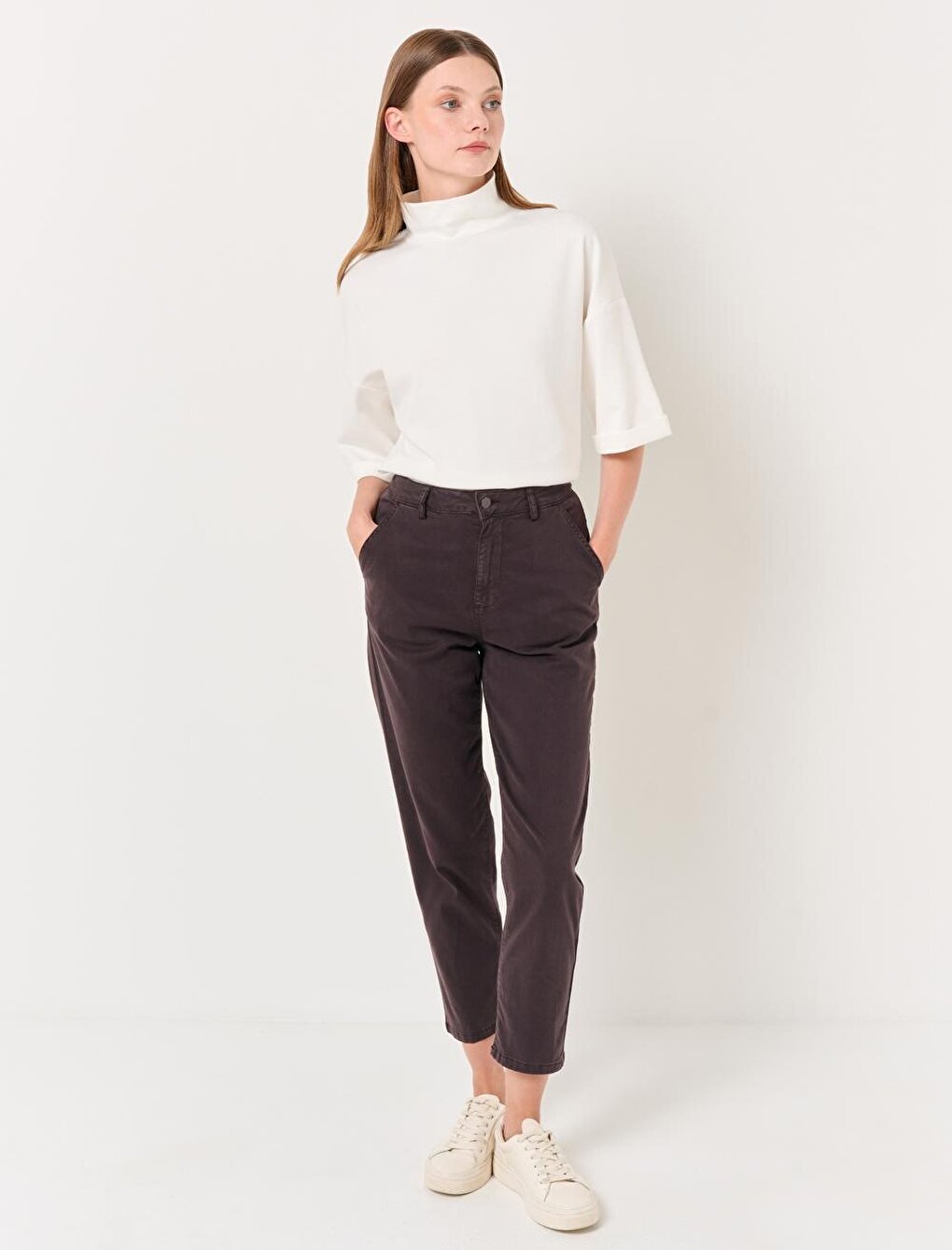 Brown Regular Leg Pocket Gabardine Trousers