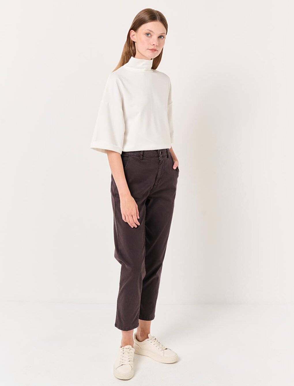 Brown Regular Leg Pocket Gabardine Trousers