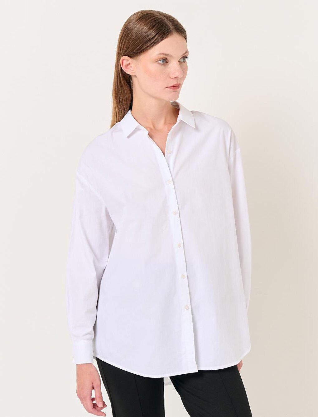 White Long Sleeve Basic Poplin Shirt