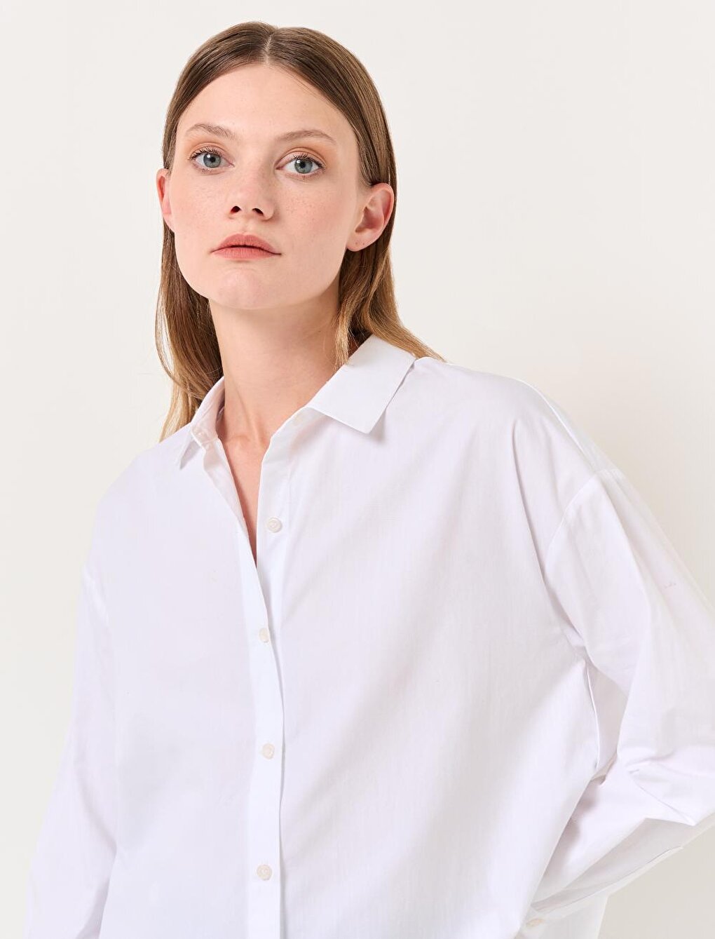 White Long Sleeve Basic Poplin Shirt